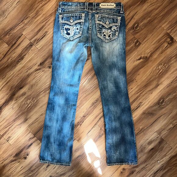 Mid Rise Rock Revival Jeans Gloria Boot Cut Size 30 Style E8446BL Sequin Studded - Picture 6 of 15